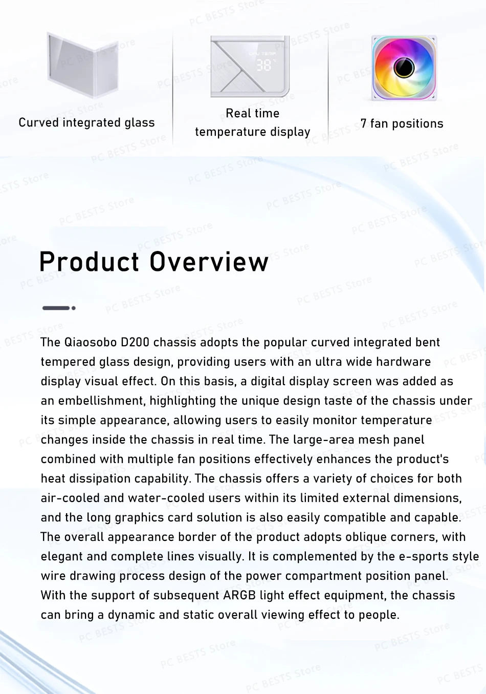 JONSBO D200 MATX Case (Column-Free Curved Sea View/240 Radiator/ATX Power Supply/Digital Display/Type-C Gen2 10Gbps+).