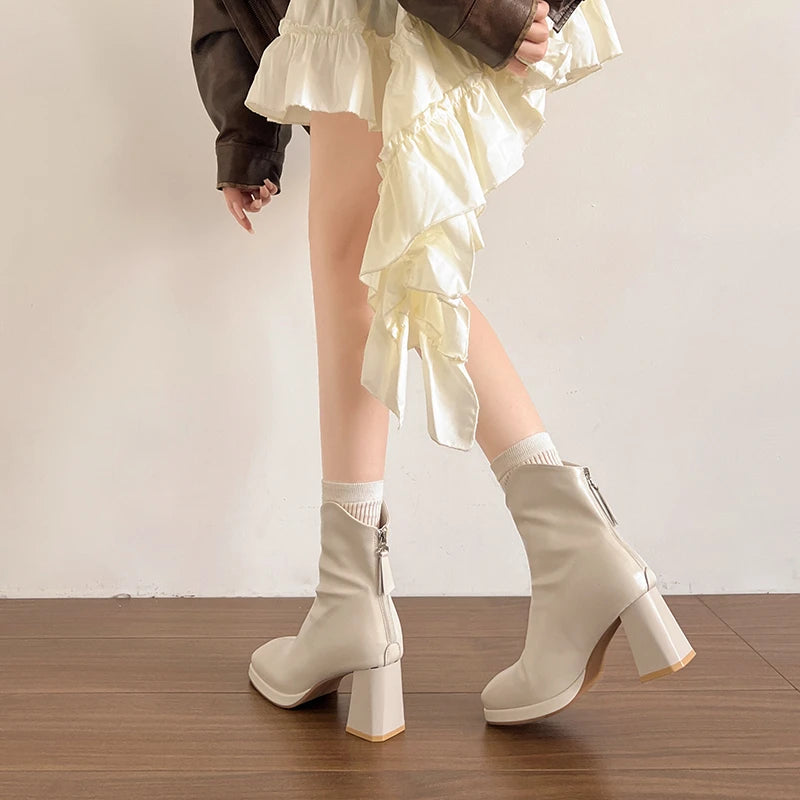 Winter Fashion Square Toe High Heel Women Ankle Boots Street Style Banquet Party Mordern Short Booties Zapatos De Muje.