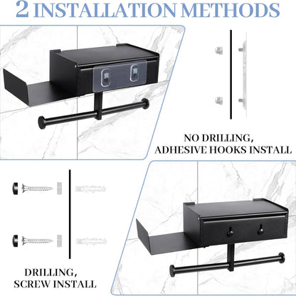 Toilettenpapierhalter mit Ablage  Papierbox aus Edelstahl  Wandmontierter Wischtuchhalter für Badezimmer  Spülbarer Aufbewahrungshalter für Feuchttücher