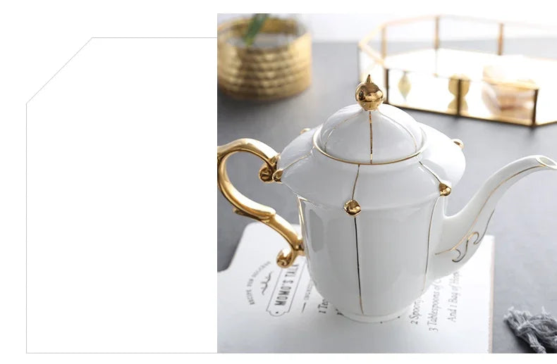Gold Pearl Bone China Coffee Set British Porcelain Tea Luxury Ceramic Pot Creamer Sugar Bowl Teatime Teapot Cup Mug.