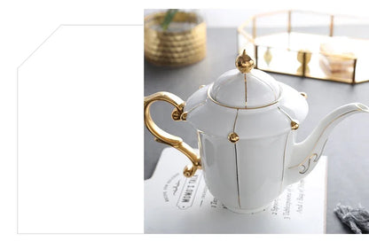 Gold Pearl Bone China Coffee Set British Porcelain Tea Luxury Ceramic Pot Creamer Sugar Bowl Teatime Teapot Cup Mug.