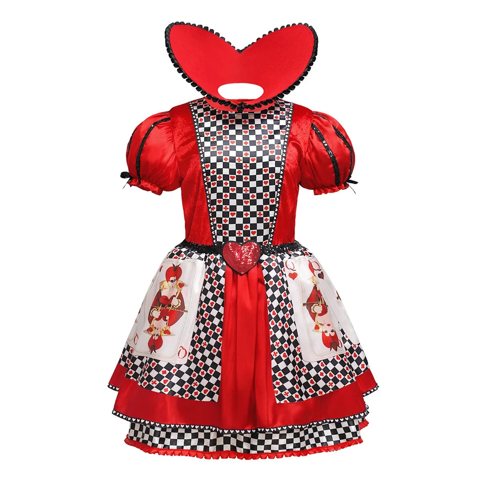 Kind Königin Der Herzen Rolle Spielen Prinzessin Kleid Alice Poker Cosplay Kostüm Mädchen Halloween Bühne Leistung Geburtstag Party Kleidung.