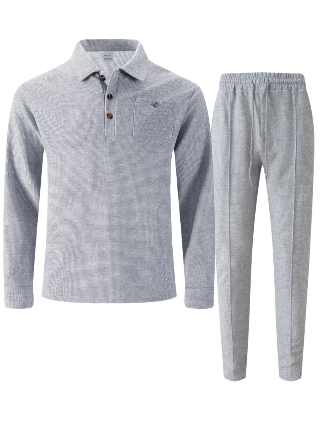 2025 Autumn New Style Waffle Pure Color Collar Pocket Long Sleeve Long Pants Casual Set.