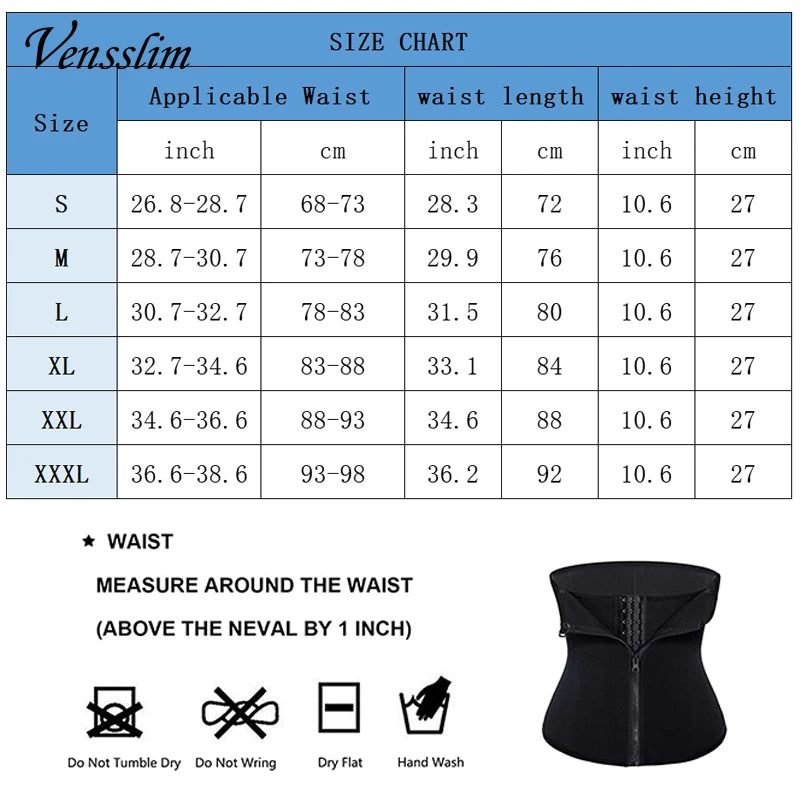 Vensslim Waist Trainer Tummy Control Wrap Women Zipper Slimming Girdle Body Shaper Belt Hpt Thermo Neoprene Sauna Sweat Cincher.