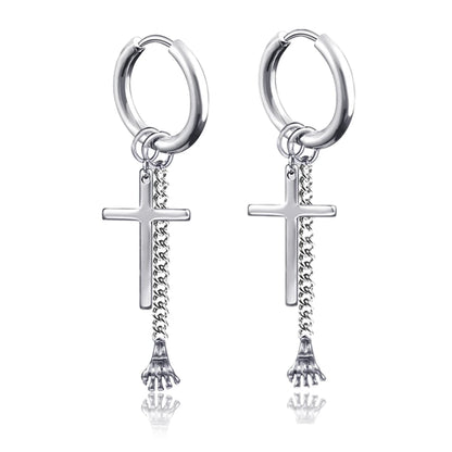 Long Hanging Crosses Leaves Pendants Hoops Woman Earrings Man Vintage Stainless steel Hip Hop Ear Piercing Jewelry Accessories.