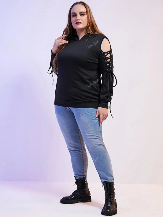 ROSEGAL Damen-Kapuzenpullover in Übergröße mit lässigen Ohren und Schnürärmeln, Frühlingspullover, lässig, bequeme Passform.