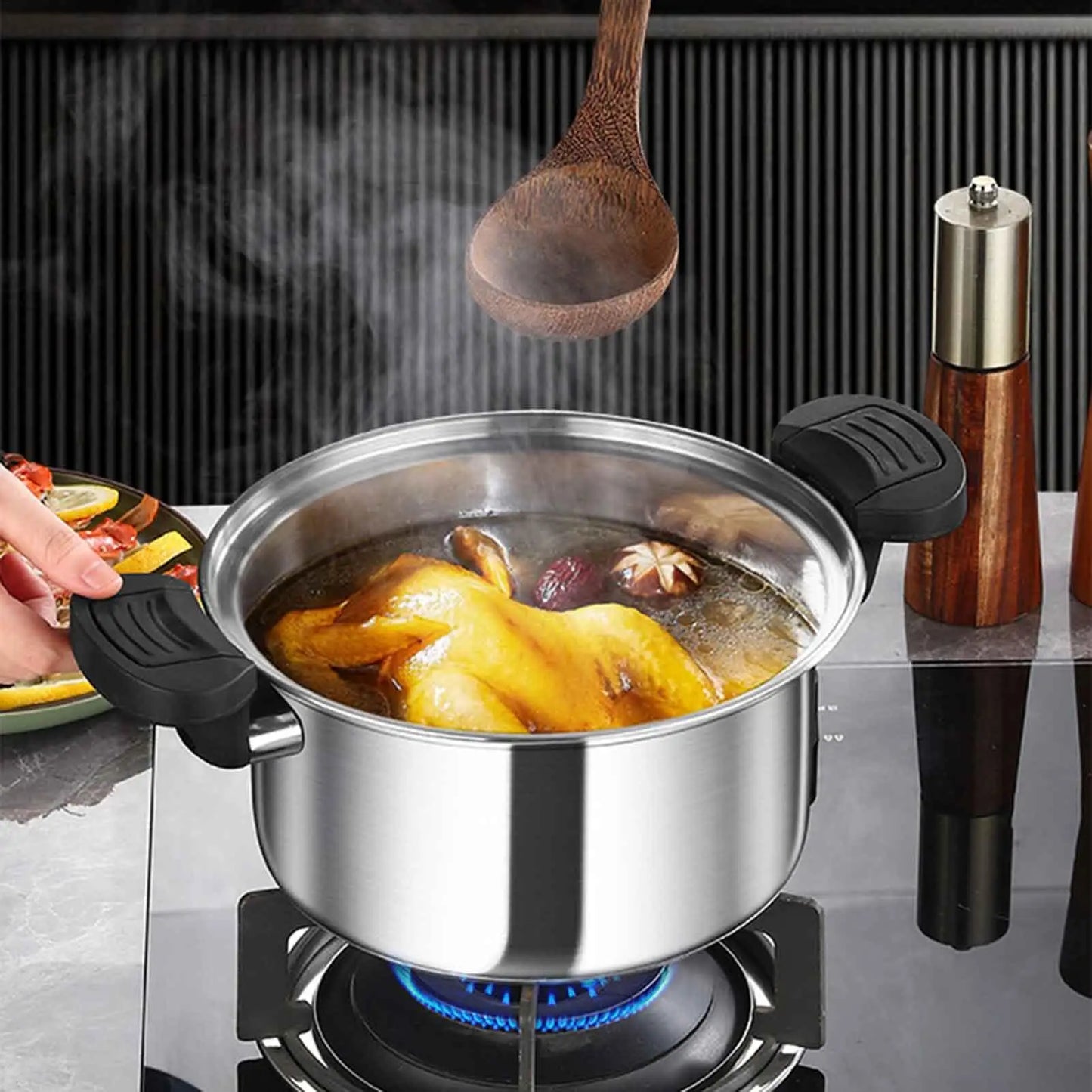 Portable Pressure Cooker Fast Cooking Stew Pot Pressure Cooker Stainless Steel Fast Cooking Multifunctional Kitchen Accessories.