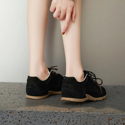 AIYUQI Women Sneakers New Genuine Leather Retro German Training Shoes Women Winter Velvet Fur Flat Casual Shoes Women.