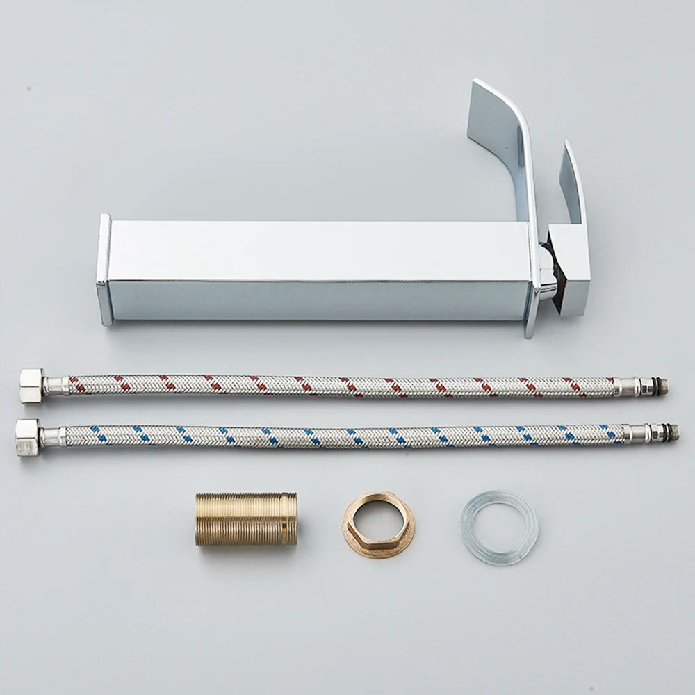 Chrome Bathroom Basin Faucet Waterfall Faucet Single Handle Wide Spout High Style Hot Cold Water Tap  for Bathroom