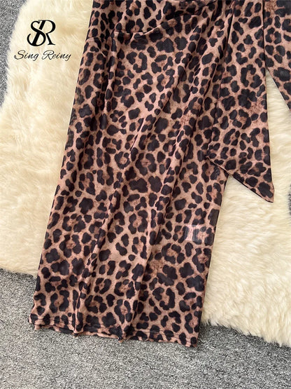 SINGREINY Sexy Party Langes Kleid Spaghettiträger Korsett Schlanke Spitze Patchwork Geraffte Mesh Rückenfrei 2025, Leopardenmuster Maxi-Sommerkleid.