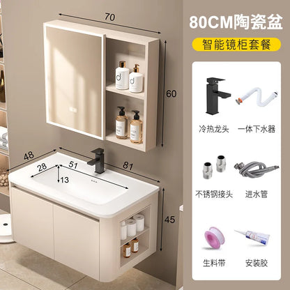 Space Badezimmerschrank aus Aluminium mit Wabenbogen und Seitenschrank, Waschbecken-Kombination, WC-Waschbecken, integrierte Keramik