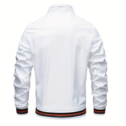 New Autumn and Winter Men's Windproof Stand Up Collar Jacket, Men's Stand Up Collar Striped Collar Casual Top No Velvet Sports F.