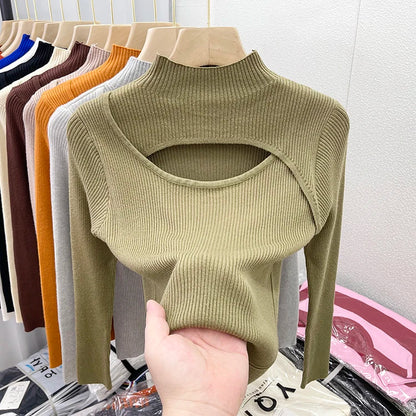 2025 weibliche Casual Pullover Herbst Winter Sexy Aushöhlen Frauen Pullover Schlank Vintage Jumper Weiche Warme Pull Gestrickte Pullover Tops