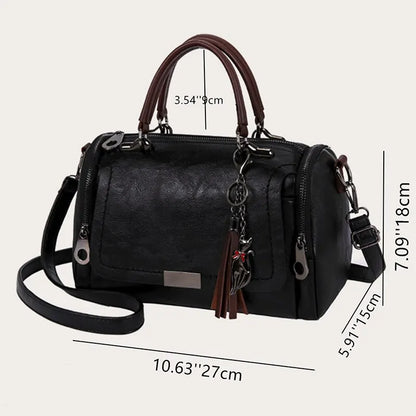 Tassel Decor Handbag, Women's Large Capacity Shoulder Bag, Fashion Zipper Crossbody Bag With Removable Strap