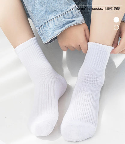 5 Pairs Pure Cotton Children Boy Socks Black White Grey Solid Color Unisex Breathable Sports School Socks Baby Girl Calf Socks.