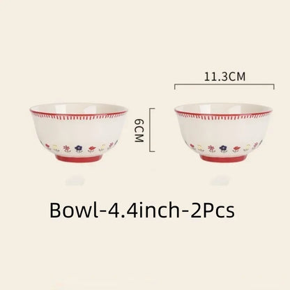 SOLECASA Ceramic Tableware Pastoral Style Rice Soup Bowl Fruit Salad Bowl Dish Pasta Dessert Plate Dinnerware Table Decoration