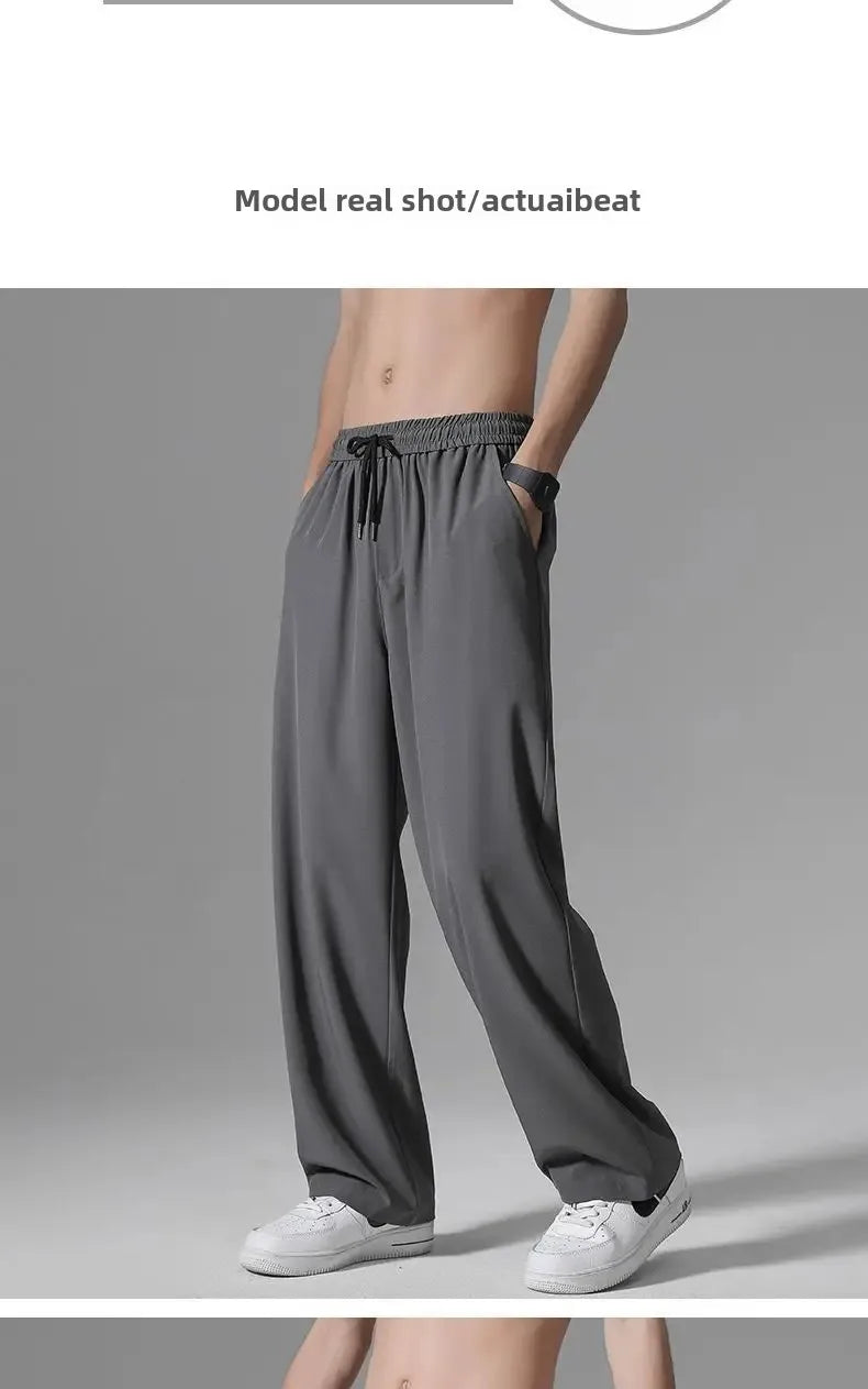 Herren-Freizeithose mit lockerer Passform, ultradünn, vielseitig, gerades Bein, sportlich, drapiert, Eisseidenhose, Sommer, leicht.