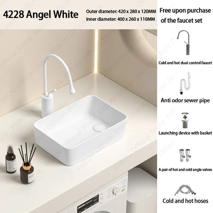 Rechteckiges silbergraues Porzellan-Keramikgefäßwaschbecken über der Theke, Toilette, Badezimmer-Schminktisch, Waschbecken, glasiertes weißes Waschbecken