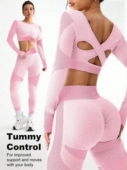 2pcs Hot-selling New Sports Tight Running Breathable Seamless Yoga Suit Women's Outdoor Fitness Suit Women's.