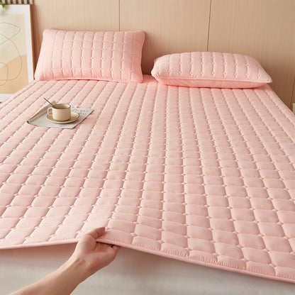 1piece simple solid-color thin mattress cover, single piece set, soft and comfortable, machine washable, suitable for bedrooms,.