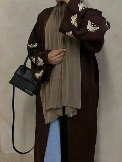 Ramadan Open Linen Butterfly Kimono Abaya Dubai Turkey Islam Muslim Dress Abayas For Women Kebaya Kaftan Robe Musulmane Femme.