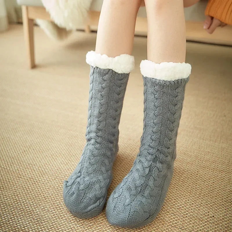 Womens Fuzzy Thermal Sock Plush Grip Hemp Winter Soft Female Home Indoor Warm Bedroom Non slip fluffy Thick Slipper Floor Sock