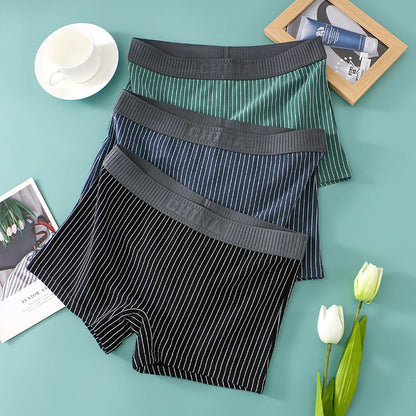 3PCS/Pack 100% Cotton Soft Panties Woman Trendy Striped Female Underwear Summer Breathable High Elastic Mid-rise Waist Boyshort