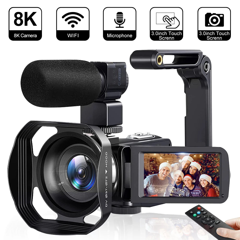 8K Digital Photography Camera 48MP Handheld DV 18X igital Zoom Camera Recorder 3'' LCD Touch Screen Portable Recording Camcorder.