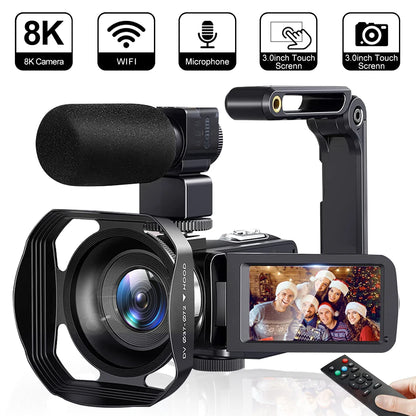 8K Digital Photography Camera 48MP Handheld DV 18X igital Zoom Camera Recorder 3'' LCD Touch Screen Portable Recording Camcorder.