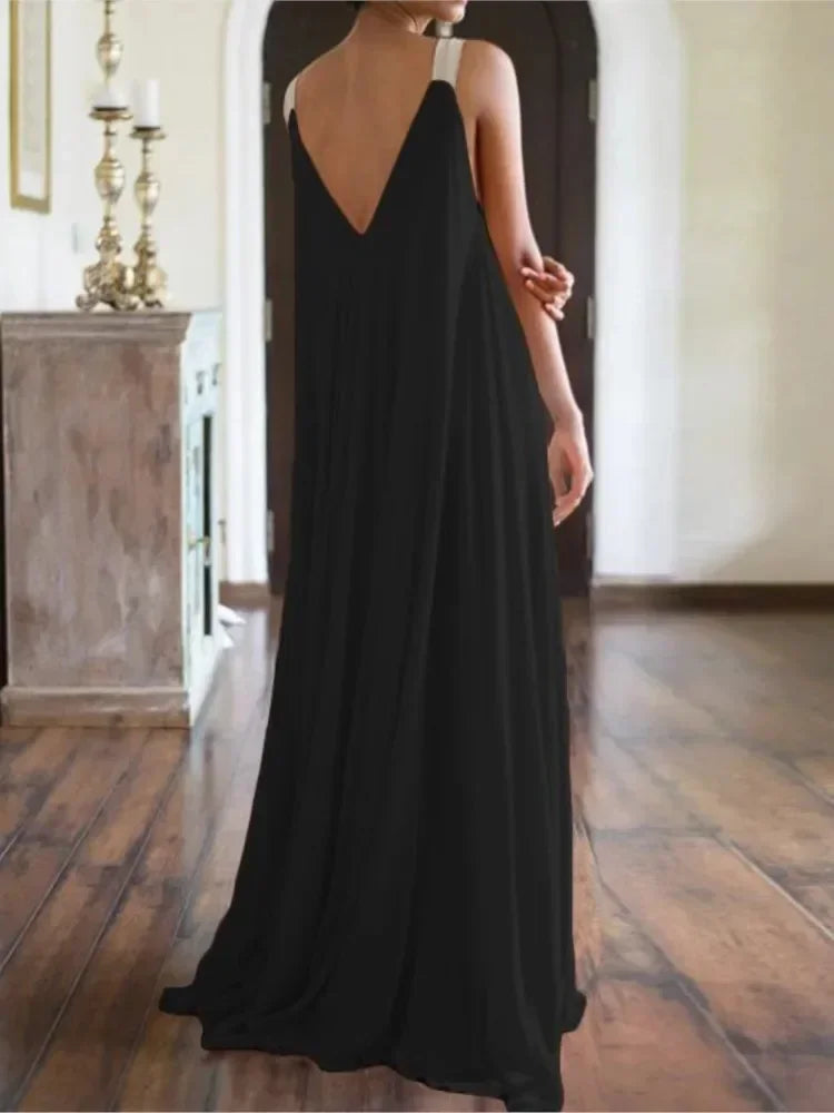 Sommer Frauen Boho Kleid Mode Spaghetti Strap Schwarz Ärmelloses Strand Party Casual Langes Kleid für Frauen Robe Neue 2023.