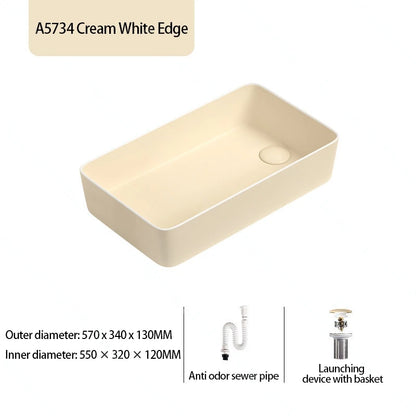 Rechteckiges Waschbecken aus Porzellan-Keramik für Badezimmer, modernes Waschbecken über der Theke mit Abflussset, Waschtischwaschbecken auf der Arbeitsplatte