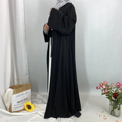 Ramadan Eid Mubarak Open Black White Muslim Modest Kimono Abaya Damen Dubai Islam Women Kebaya Kaftan Robe Femme Musulmane.