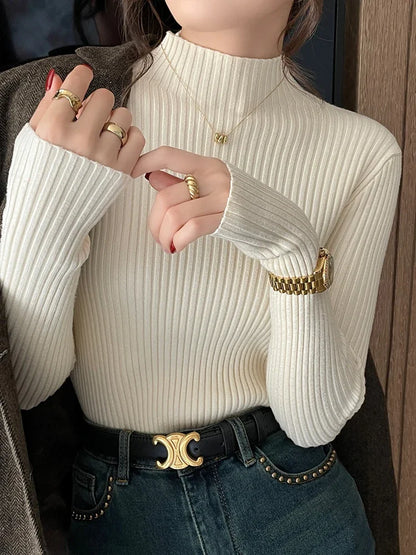 Women Long Sleeve Casual Turtleneck Warm Basic Sweater Chic Autumn Winter 2025 Pullovers Knit Jumpers Solid Color Slim Tops