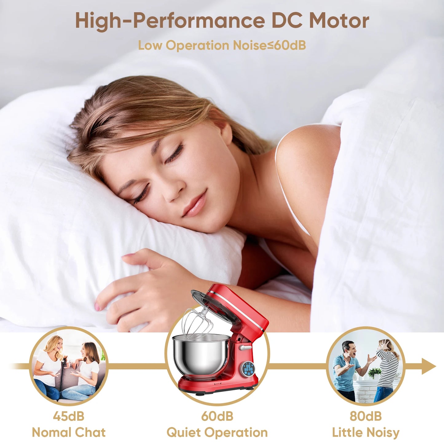 BioloMix Kitchen Food Stand Mixer, 1200W 11-Speeds DC Motor, Digital OLED Screen, Electric Food Mixer with Dough Hook, Whisk.