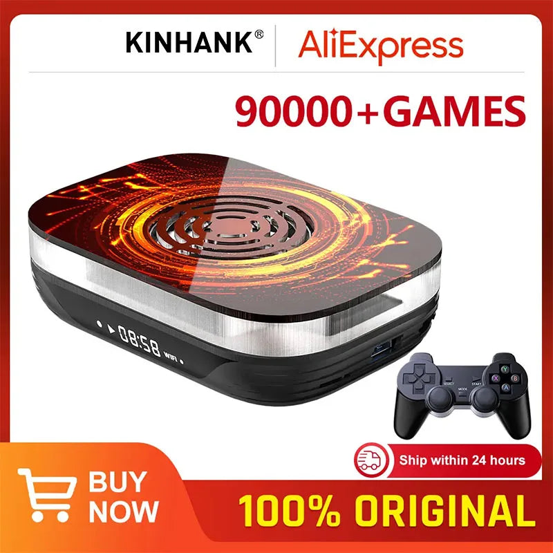 KINHANK Amlogic S905X4 Retro Video Game Console Super Console X4 Plus 90000 Game for 60+ Emulator Arcade/MAME/NAOMI Game Console.
