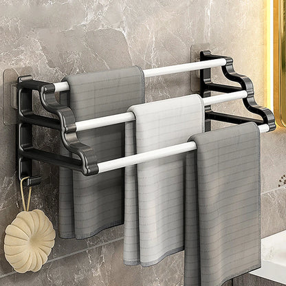 Handtuchhalter mit drei Stangen, selbstklebender, stanzfreier Handtuchhalter mit Haken, platzsparender Handtuch-Aufbewahrungsregal für Badezimmer