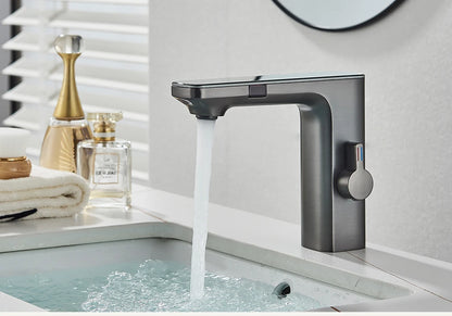 rozin Touchless Sensor Basin Faucet Smart Digital Display Bathroom Sink Faucets Grey Brass Sense Hot Cold Water Mixer Tap Crane