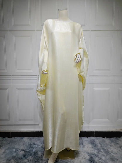 Siskakia Muslim 2024 New Eid Dresses Solid Shiny Satin Batwing Sleeve Modest Kebaya Turkish African Women Abayas Saudi Clothing