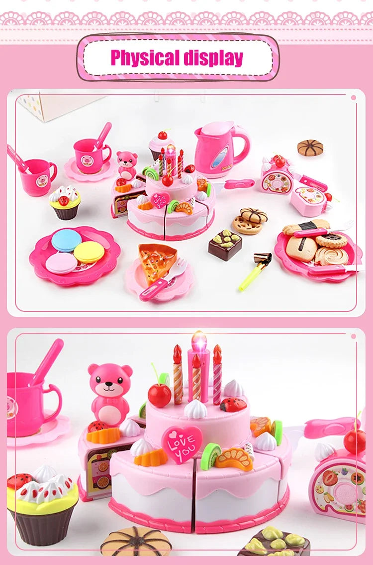 Pretend Play Tea Set Utensils Cut Kids Play House Birthday Cake Toys Children Toy Food Cake Model Girl Simulation Kitchen Coffee.