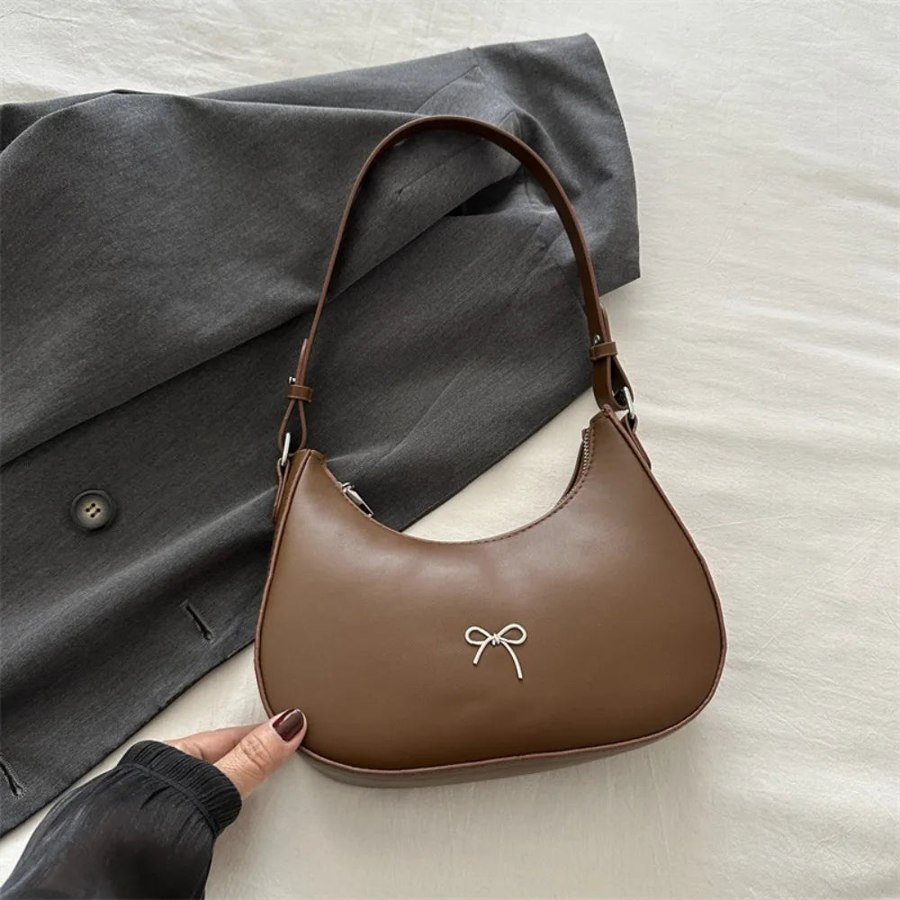 Bowknot Armpit Bag Korean Underarm Bag Luxury PU Leather Y2K Handbag Girls Shoulder Bag