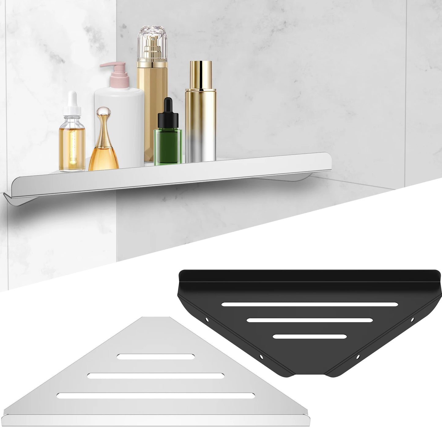 Wandmontiertes Eckregal für die Dusche, ohne Bohren, Eckshampoo aus Edelstahl 304, Körperwäsche, Aufbewahrungsorganisator für Badezimmer, Glasregal
