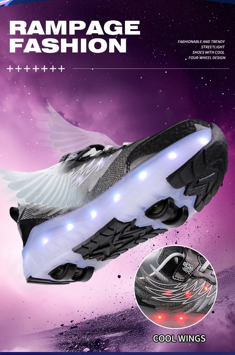 Boys Girls Roller Shoes LED Light Up USB Charging Children Roller Skate Casual Skateboarding Shoes Sports Shoes Kids Sneakers.