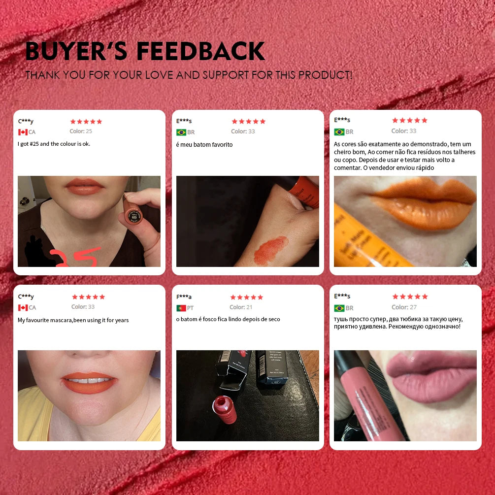 Matte Liquid Lipstick Waterproof Long Lasting Velvet Lip Gloss Tint Tube Matte Nude Pigment Red Black Makeup Cosmetics Lipsticks.