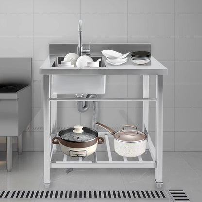 Edelstahl-Küchenspüle, freistehende Einzelschüssel-Werkbank für den Außenbereich, quadratische Küchenspülen, Tragfähigkeit 100 kg