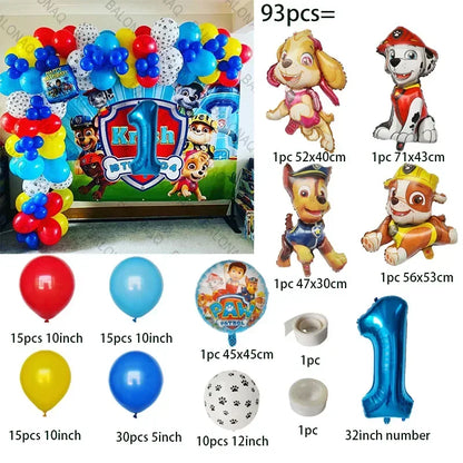 93PCS Dog Theme Party Set Birthday Party Decoration Paw Patrol Skin Dog Paw Balloon Bone Aluminum Film Balloon Decoration
