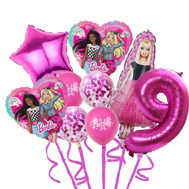 9 Stück Barbie Geburtstag Party Dekor Barbie Aluminiumfolie Ballon 32 Zoll Pink Zahlenballon Mädchen Pink Party Dekor Supplie.