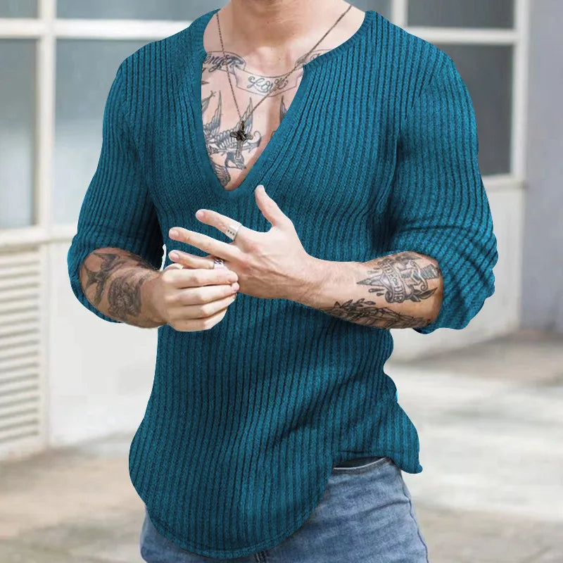 Autumn Winter Men's V-neck Casual Fashion Sweaters Male Long Sleeve Solid Color All-match Knitting Pullovers Gentmen Jumpers Top.