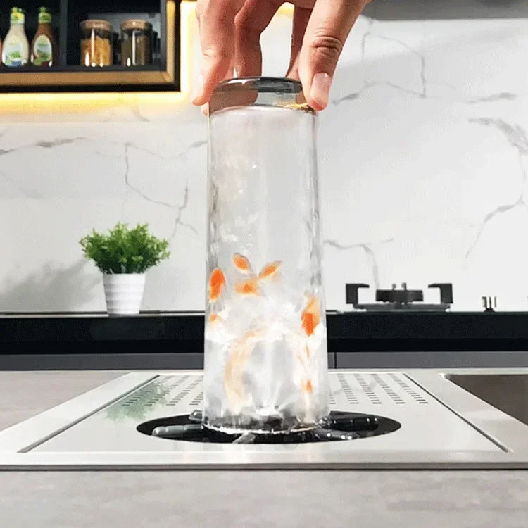 Black Concealed Kitchen Sink with Lid Stainless Steel Multifunctional Bar Built-In Vegetable Sink with Cup Wash Middle Downspout