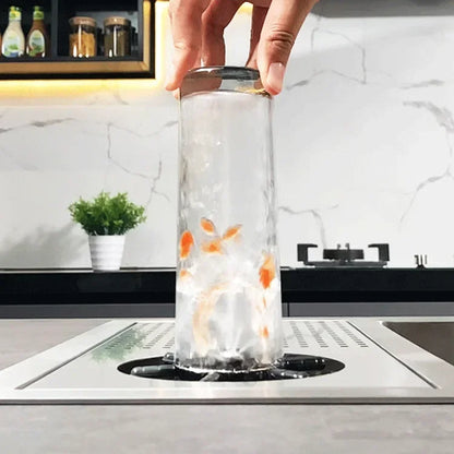 Black Concealed Kitchen Sink with Lid Stainless Steel Multifunctional Bar Built-In Vegetable Sink with Cup Wash Middle Downspout