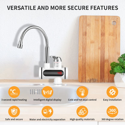 Instant Hot Water Tap Electric Instant Heater Boiling Tap EU 220V Faucet Fast Hot Water Tap with LED Digital Display for Kitchen